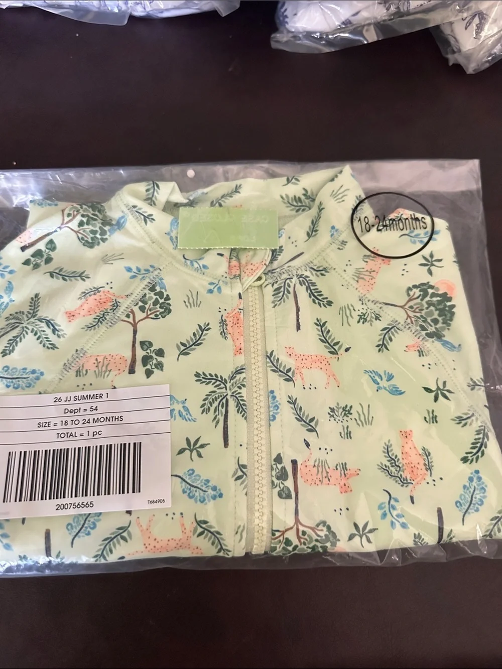 Baby Tropical Print Zip Romper in Light Mint unisex